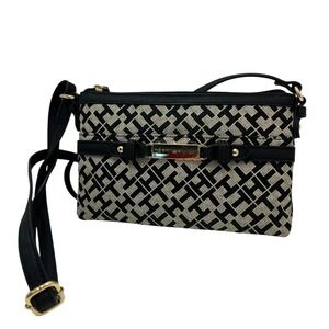 Tommy Hilfiger "TH" Monogram Black Tan Tote Crossbody Purse 9"